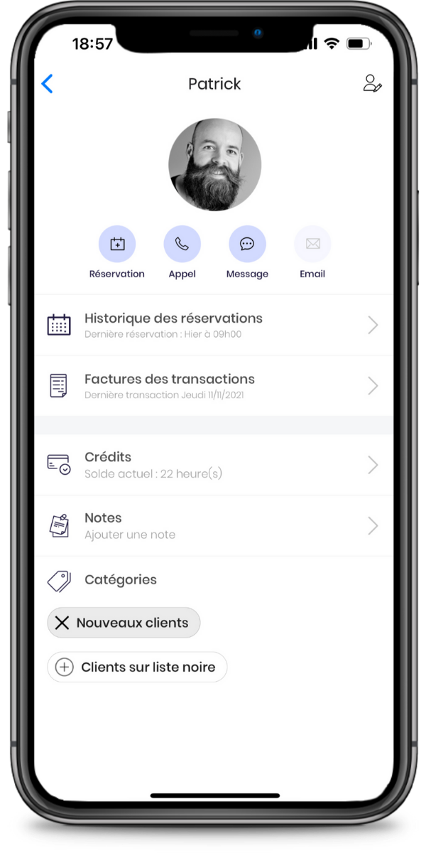 Fichier client sur l'application fleeky